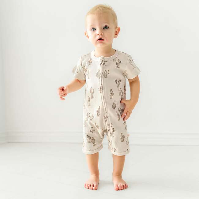 Organic Short Zip Romper, Cactus - Rompers - 2