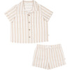 Organic Shirt and Shorts Set, Beige Stripes - Mixed Apparel Set - 1 - thumbnail