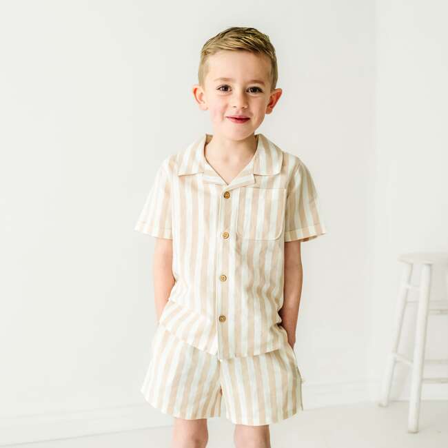 Organic Shirt and Shorts Set, Beige Stripes - Mixed Apparel Set - 2