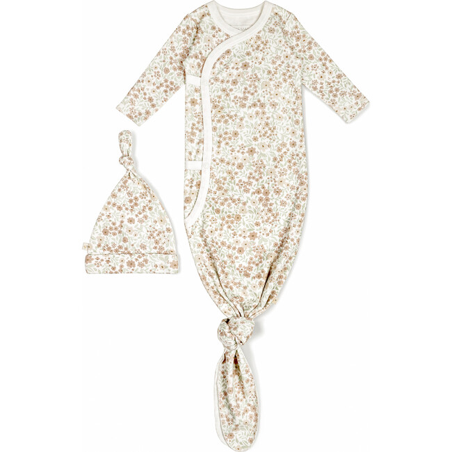 Organic Kimono Knotted Sleep Gown, Summer Floral