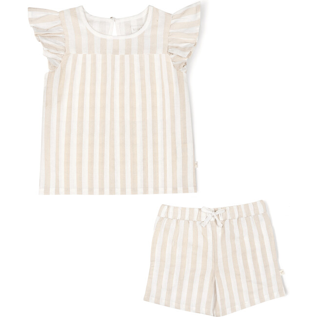 Organic Flutter Top and Shorts, Beige Stripes