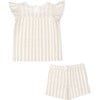 Organic Flutter Top and Shorts, Beige Stripes - Mixed Apparel Set - 1 - thumbnail