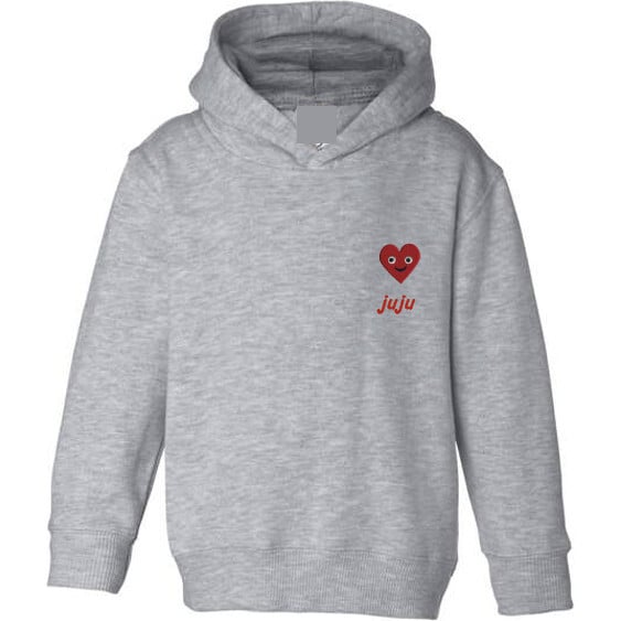 Monogrammable Red Smiley Heart Kid Hoodie, Grey