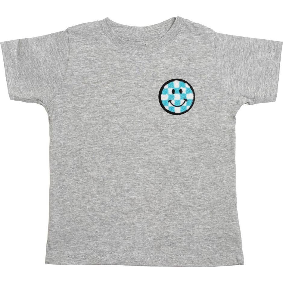 Smiley Checker Patch Short Sleeve T-Shirt, Grey - T-Shirts - 1