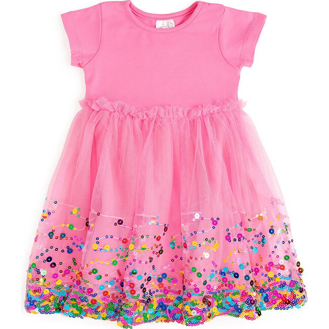 Raspberry Confetti Short Sleeve Tutu Dress, Pink