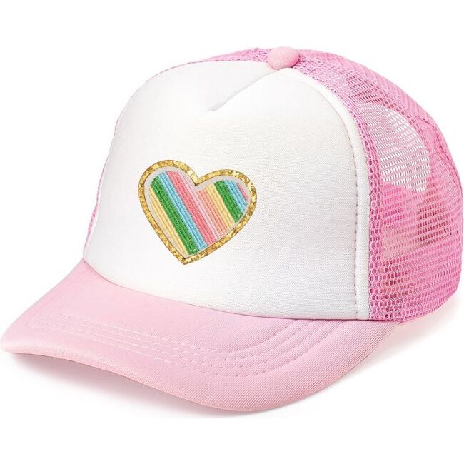Rainbow Heart Patch Trucker Hat, Pink