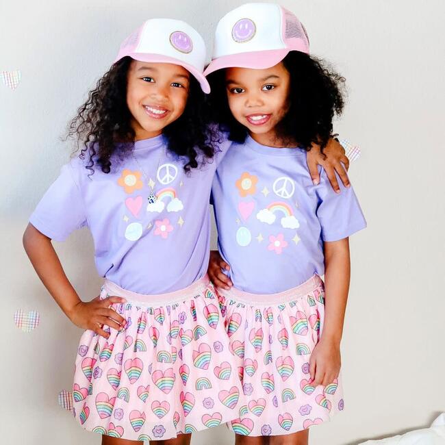 Happy Doodle Short Sleeve T-Shirt, Lavender - T-Shirts - 4