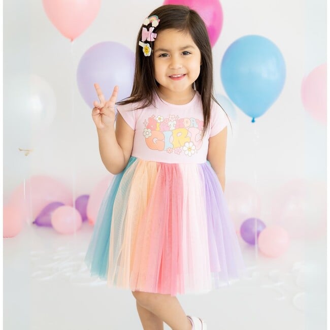 Groovy Birthday Girl Short Sleeve Tutu Dress, Multi - Dresses - 4