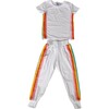White Rainbow Sequin 2-Piece Jogger Set, White - Mixed Apparel Set - 1 - thumbnail