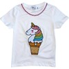 Unicorn Rhinestone Gem Crew Neck Tee, White - Shirts - 1 - thumbnail