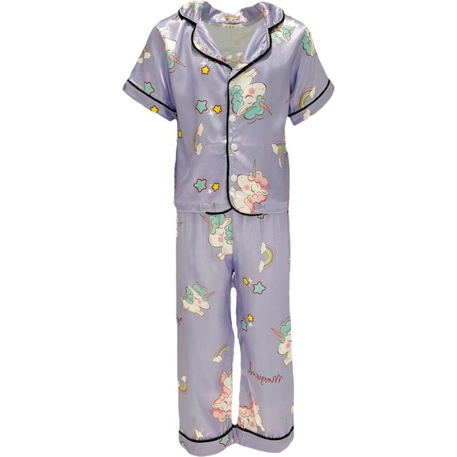 Unicorn Magic Silk Short Sleeve Pajama Set, Lavender