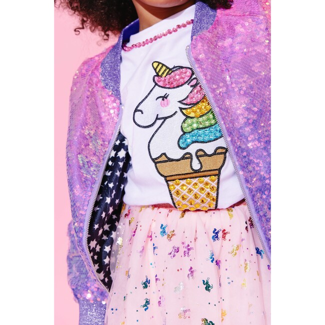 Unicorn Rhinestone Gem Crew Neck Tee, White - Shirts - 2