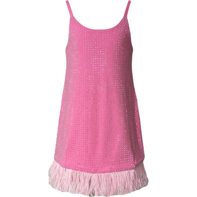 Taylor Crystal Feather Hem Sleeveless Dress, Pink