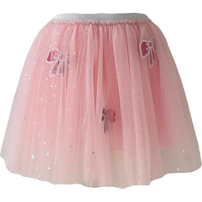Sequin Bow Tutu Short Skirt, Pink
