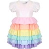 Satin Rainbow Dream Puff Sleeve Ruffled Tire Dress, Multicolors - Dresses - 1 - thumbnail