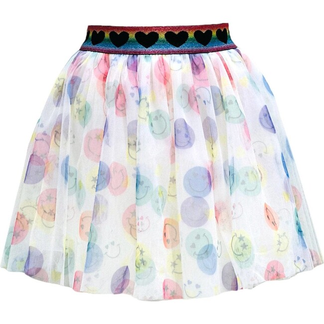 Rainbow Smiley Tutu Skirt, White