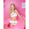 Rainbow Pompom One Shoulder Sleeveless Bikini, White - Two Pieces - 2