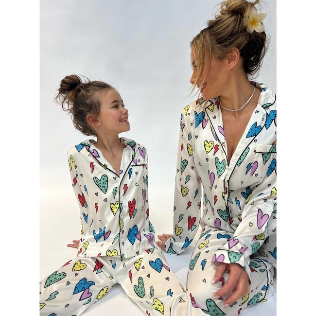 Rainbow Cheetah Heart Silk Pajama Set, White - Loungewear - 2