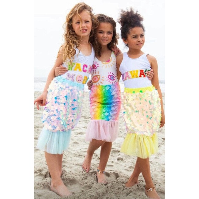 Rainbow Mermaid Tulle Hem Swim Coverup, Multicolors - Cover-Ups - 2