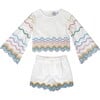 Rainbow Bright Wave Scalloped Long Sleeve Top & Short Set, White - Mixed Apparel Set - 1 - thumbnail