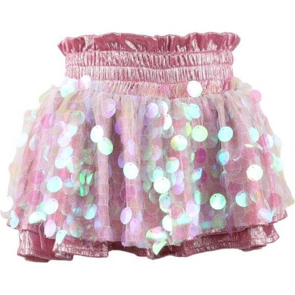 Paillette Sequin Metallic Short Skort, Pink - Skirts - 1