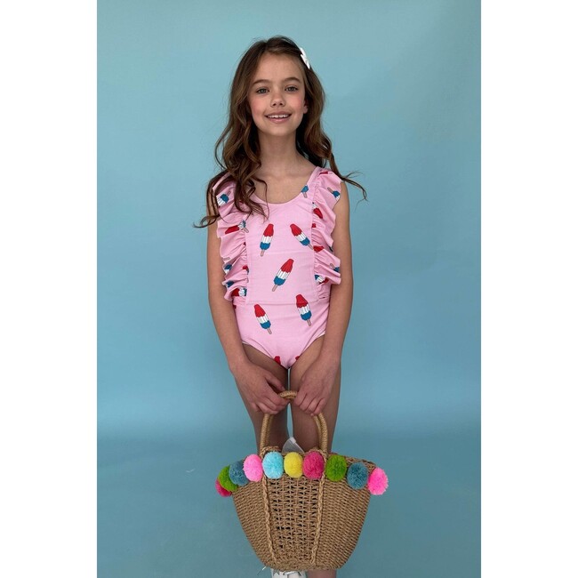 Pinkie Bomb Pop Ruffle Shoulder One-Piece Swimsuit, Pink - One Pieces - 2