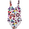 Summertime Fun Print Sleeveless One-Piece Swimsuit, White - One Pieces - 1 - thumbnail