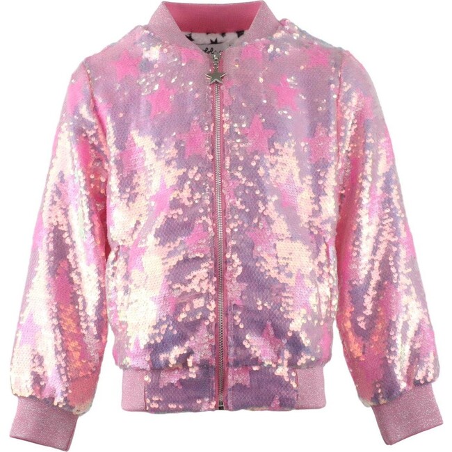 Stars Sequin Bomber Jacket, Pink