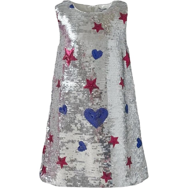 Stars & Hearts Sleeveless Sequin Dress, Silver