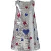 Stars & Hearts Sleeveless Sequin Dress, Silver - Dresses - 1 - thumbnail