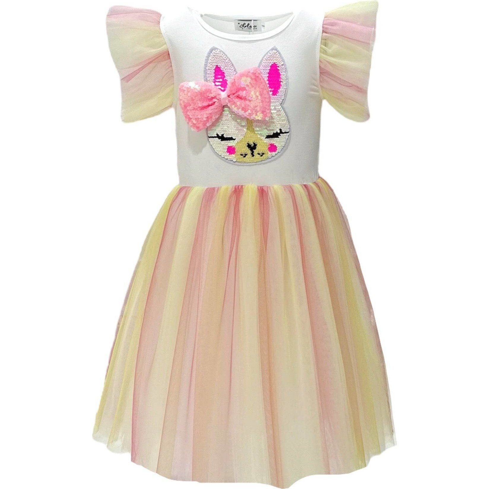 Some Bunny Loves You Flutter Sleeve Tutu Dress, White - Dresses - 1