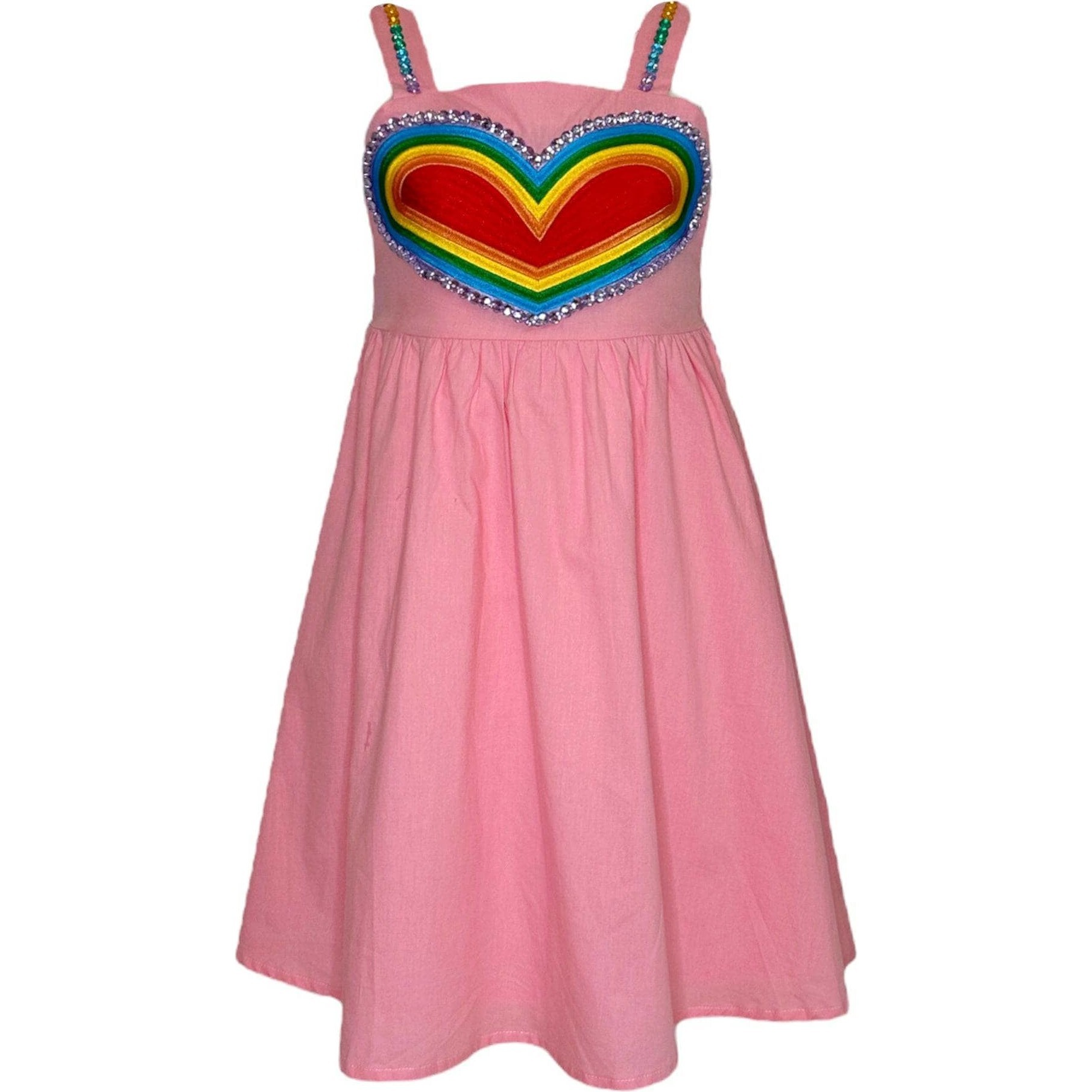 Sparkle Heart Applique Sleeveless Sundress, Pink - Dresses - 1