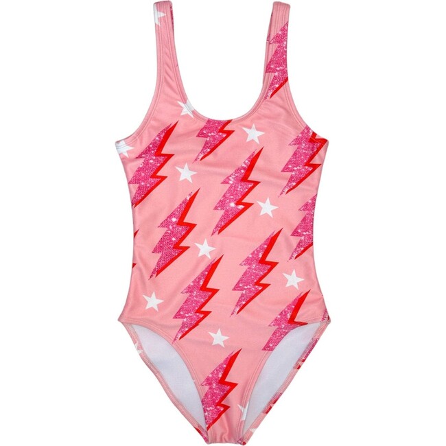 Shiny Sugar Flash Sleeveless One-Piece Swimsuit, Pink
