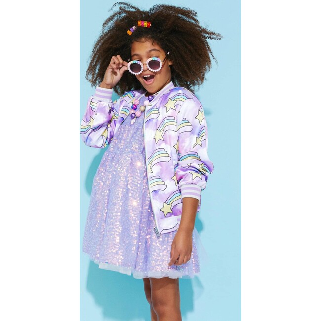 Shooting Stars Reversible Satin Bomber Jacket, Purple - Jackets - 2