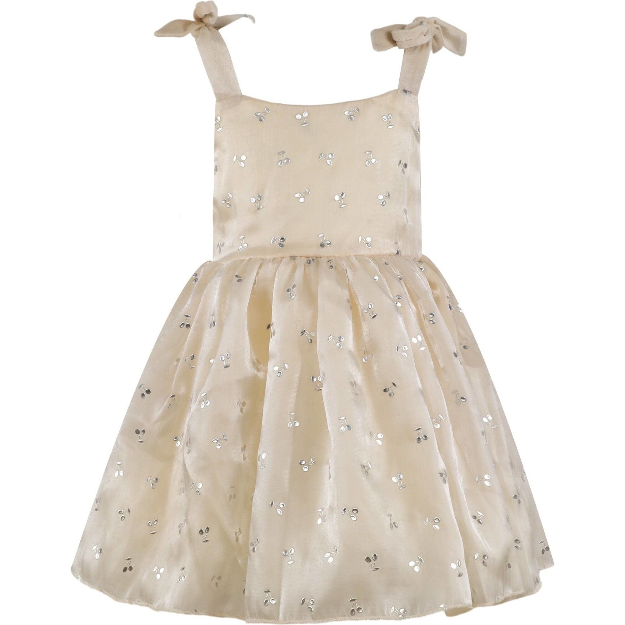 Shimmer Cherry Tie Shoulders Party Dress, White - Dresses - 1