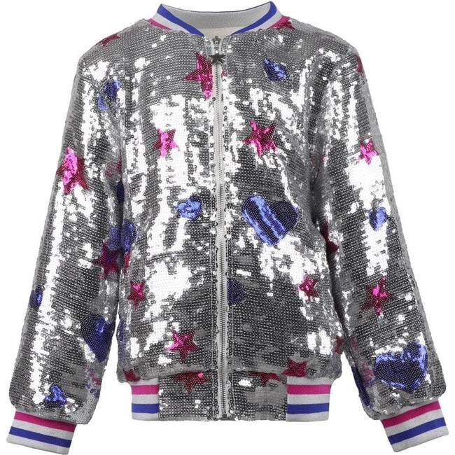 Sequin Star Bomber Jacket, Silver