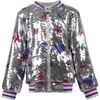 Sequin Star Bomber Jacket, Silver - Jackets - 1 - thumbnail