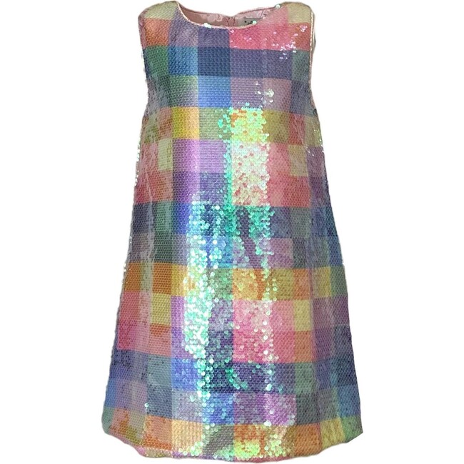 Sequin Plaid Sleeveless Tank Dress, Pastel Multicolors