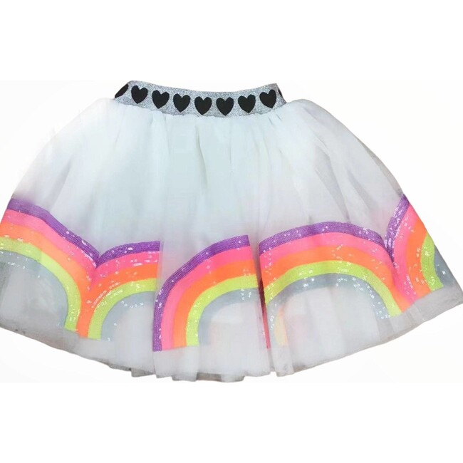 Neon Rainbow Sequin Tutu Skirt, White & Multicolors