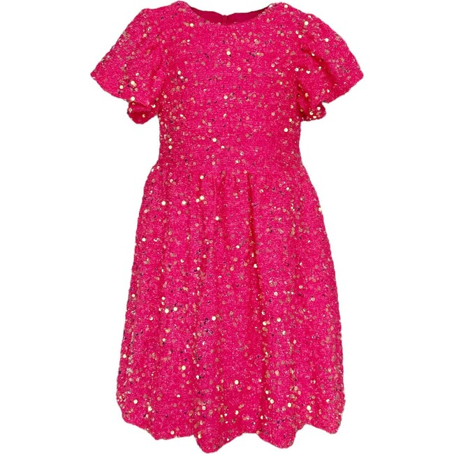 Margot Sequin Velour Short Flared Sleeve Dress, Pink
