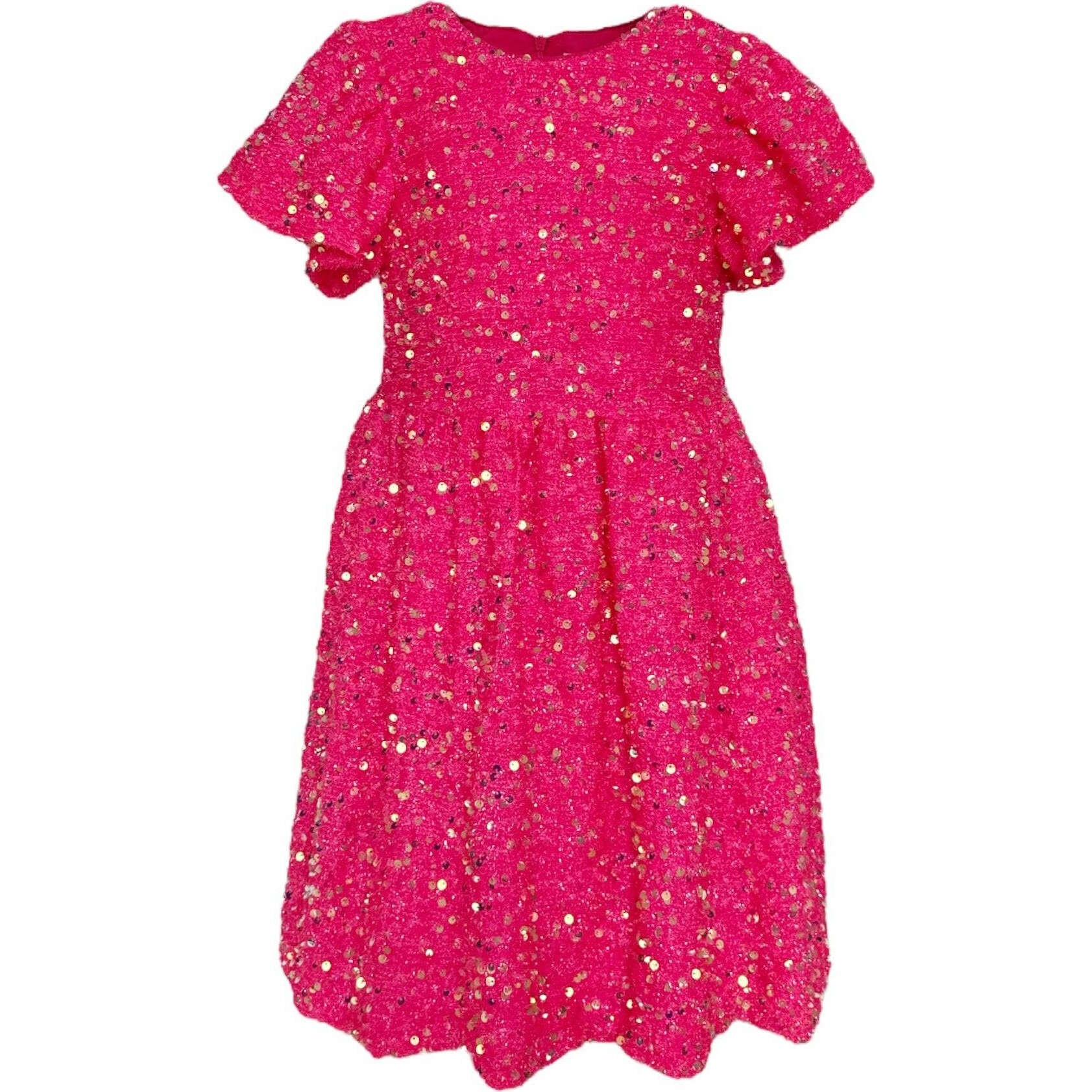 Margot Sequin Velour Short Flared Sleeve Dress, Pink - Dresses - 1