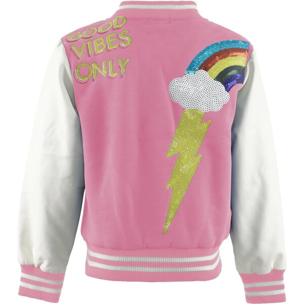 Good Vibes Varsity Bomber Jacket, Pink - Lola + The Boys