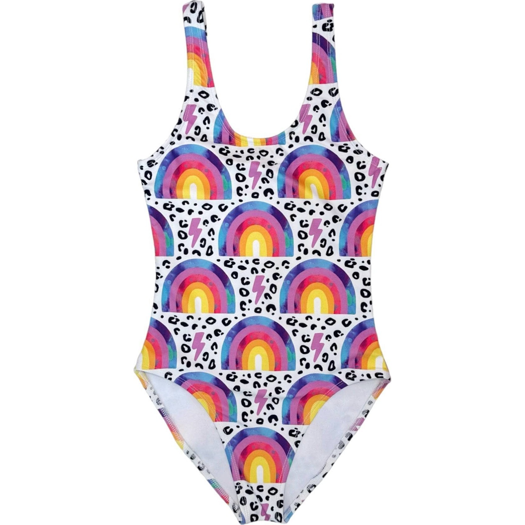 Rainbow Flash Print One-Piece Swimsuit, White - One Pieces - 1