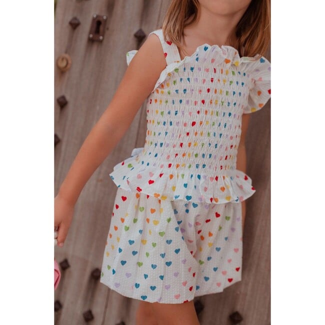 Rainbow Hearts Smocked Tank & Shorts Set, White - Mixed Apparel Set - 2