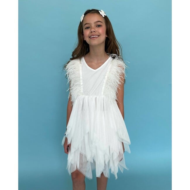 Gigi Feather Sleeve Tired Tulle Dress, Snow - Dresses - 2