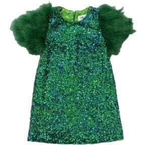 Feather Puff Sleeve Sequin Short Party Dress, Jade