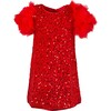 Feather Puff Sleeve Sequin Party Short Dress, Ruby - Dresses - 1 - thumbnail