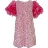 Feather Puff Sleeve Sequin Party Dress, Rose - Dresses - 1 - thumbnail