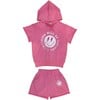 Everything Will Be Alright Print 2-Piece Hooded Tee & Short Set, Pink - Mixed Apparel Set - 1 - thumbnail