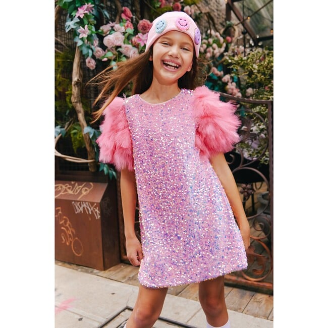 Feather Puff Sleeve Sequin Party Dress, Rose - Dresses - 2